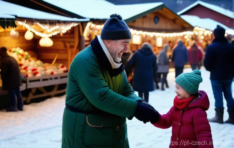 체코의 성탄 마켓 - **Prompt:** A cozy and authentic Czech Christmas market scene, resembling the atmosphere of Náměstí ...