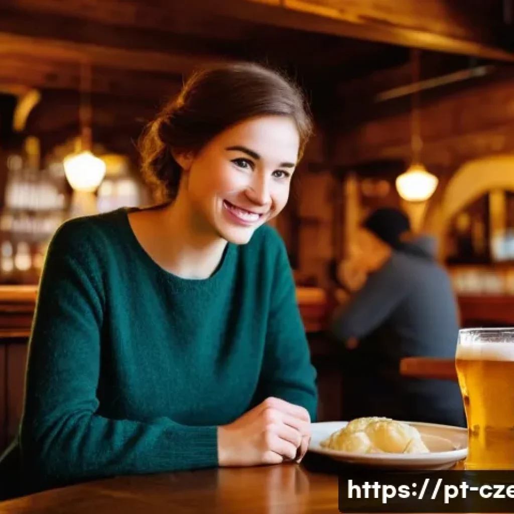 체코와 오스트리아의 문화 차이 - **Prompt: "A cozy and inviting scene from a traditional pub in Prague, Czech Republic.** A female tr...