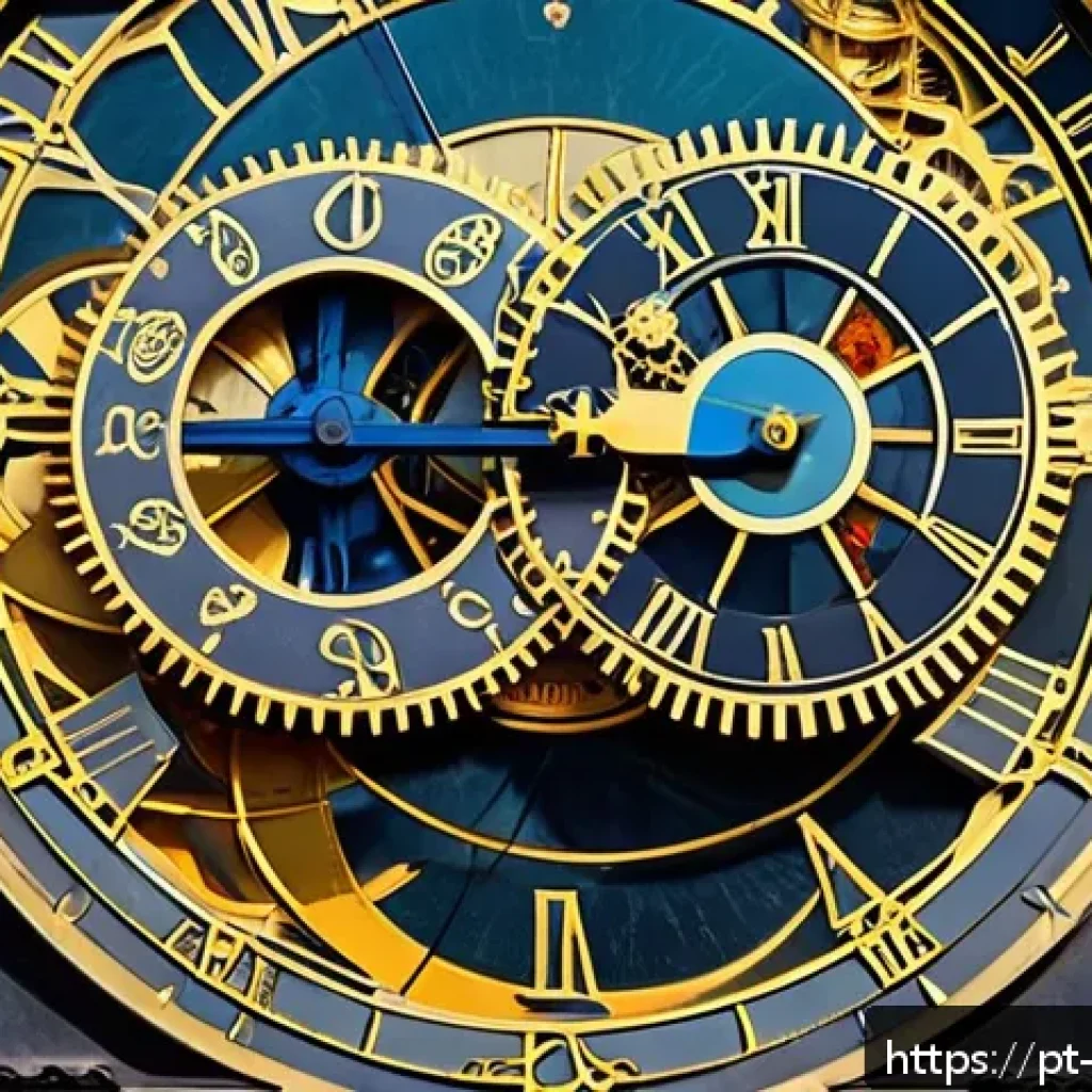 프라하 천문시계의 역사 - A highly detailed close-up of the Prague Astronomical Clock’s intricate mechanical gears and cogs, s...