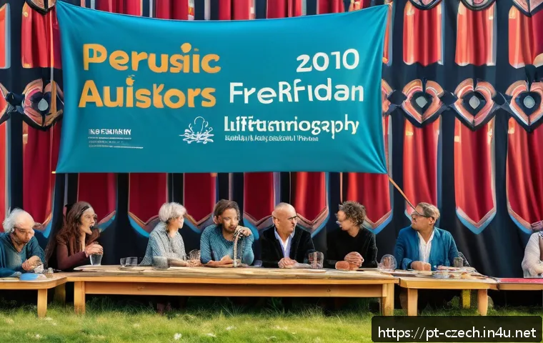 체코의 현대 문학 작가 - A vibrant literary festival scene in Prague, showcasing diverse Czech contemporary authors and artis...