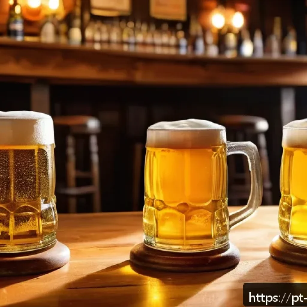 체코의 맥주 문화 - A rustic Czech pub interior with wooden tables and vintage décor, featuring traditional thick glass ...