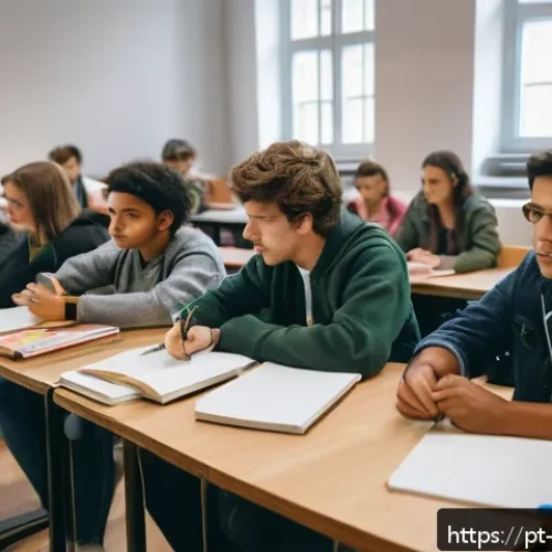 Home 33 체코 유학생 생활 - A vibrant university classroom scene in the Czech Republic, showing a diverse group of international...