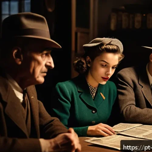 Home 32 체코와 나치 점령 - A dimly lit 1940s European café scene showing a diverse group of resistance members in modest 1940s ...